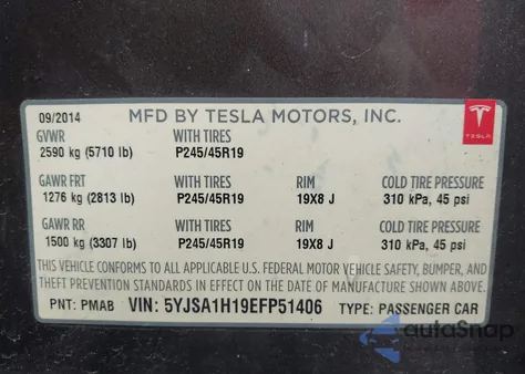 2014 Tesla Model S P85 from USA, damaged, VIN 5YJSA1H19EFP51406